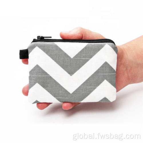 Makeup Case Souvenir Gray Chevron Print Cotton Fabric Zippered Pouch Factory